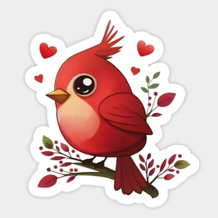 Lovey-Dovey Red Cardinal Yellow Sticker